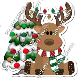 Sitting Reindeer with Red and Green Scarf & Christmas Tree w/ Variants
