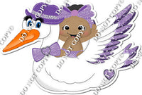 Lavender Dark Skin Tone Baby Girl Riding Stork w / Variant