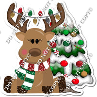 Sitting Reindeer with Red and Green Scarf & Christmas Tree w/ Variants