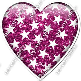 Sparkle Hot Pink with Star Pattern Heart