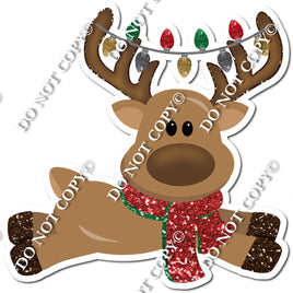 Flying Reindeer with Red & Green Scarf and Christmas Lights w/ Variant