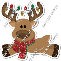 Flying Reindeer with Red & Green Scarf and Christmas Lights w/ Variant