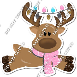 Flying Reindeer with Baby Pink & Silver Scarf and Christmas Lights w/ Variant