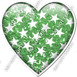 Sparkle Lime Green with Star Pattern Heart