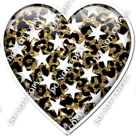 Gold Leopard with Star Pattern Heart