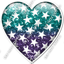 Ombre Teal & Purple with Star Pattern Heart
