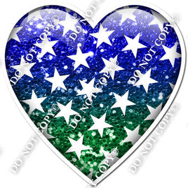 Ombre Blue & Green with Star Pattern Heart