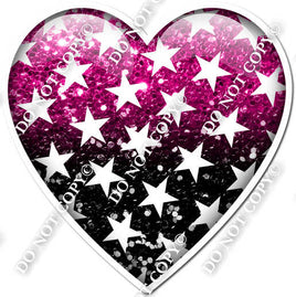 Ombre Hot Pink & Black with Star Pattern Heart