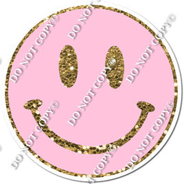 Sparkle Gold & Baby Pink Smiley Face