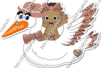 Rose Gold Dark Skin Tone Baby Girl Riding Stork w / Variant