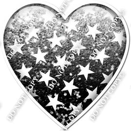 Light Silver & Black Ombre with Star Pattern Heart