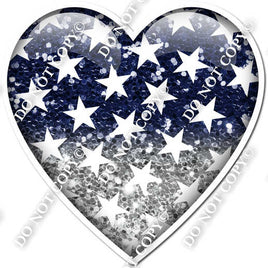 Ombre Navy Blue & Light Silver with Star Pattern Heart