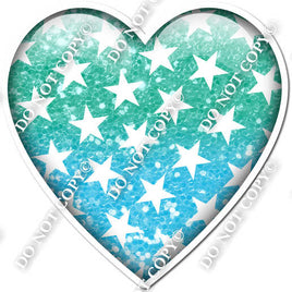 Ombre Mint & Baby Blue with Star Pattern Heart