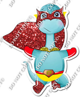 Teal Dinosaur - Red Cape - Facing Forward