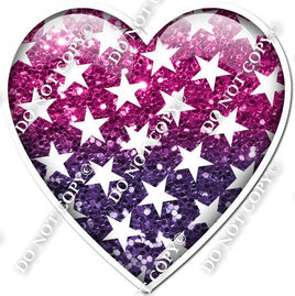 Ombre Hot Pink & Purple with Star Pattern Heart