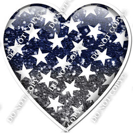 Ombre Navy Blue & Silver with Star Pattern Heart
