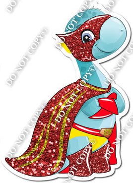 Teal Dinosaur - Red Cape - Facing Sideways