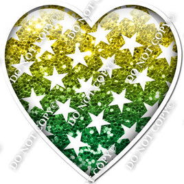 Ombre Yellow & Green with Star Pattern Heart