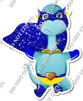 Teal Dinosaur - Blue Cape - Facing Forward