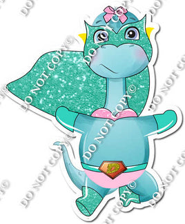 Teal Dinosaur - Mint Cape - Facing Forward