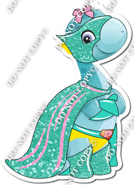 Teal Dinosaur - Mint Cape - Facing Sideways