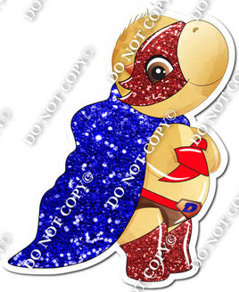 Yellow Dinosaur - Blue Cape - Red Shoes - Facing Sideways