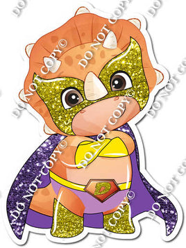 Orange Dinosaur - Purple Cape - Yellow Mask - Facing Forward