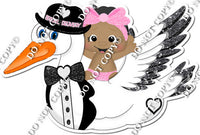 Baby Pink Dark Skin Tone Baby Girl Riding Stork in tuxedo w/ Variant