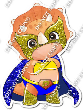 Orange Dinosaur - Blue Cape - Yellow Mask - Facing Forward