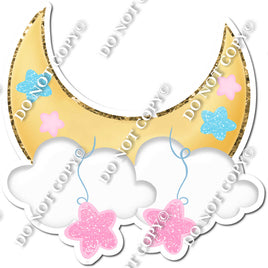 Moon - Baby Pink, Blue Stars