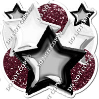 Foil Black, White, Burgundy Balloon & Star Bundle