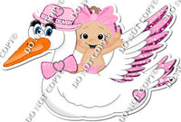 Baby Pink Light Skin Tone Baby Girl Riding Stork w / Variant