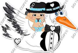 Baby Blue Light Skin Tone Baby Baby Boy Riding Stork in tux w Variant