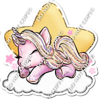 Pink Unicorn Laying Down by Star