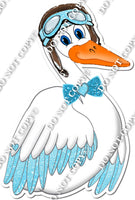 Baby Blue Stork Wearing Aviator Cap w/ Variant