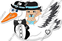 Baby Blue Light Skin Tone Baby Baby Boy Riding Stork in tux w Variant