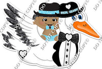 Baby Blue Dark Skin Tone Baby Baby Boy Riding Stork in tux w Variant