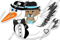 Baby Blue Dark Skin Tone Baby Baby Boy Riding Stork in tux w Variant