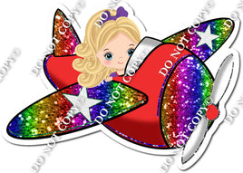 XL Light Skin Tone Girl in Red & Rainbow Plane