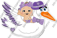 Lavender Light Skin Tone Baby Girl Riding Stork w / Variant