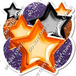 Foil Orange, Black, Purple Balloon & Star Bundle