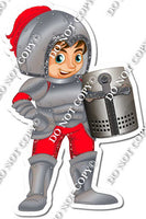 Light Skin Tone Boy in Red Armor Suit Holding Shield w/ Variant