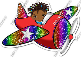 XL Dark Skin Tone Girl in Red & Rainbow Plane