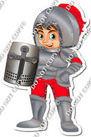 Light Skin Tone Boy in Red Armor Suit Holding Shield w/ Variant