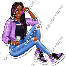High School Dark Skin Tone Girl - Sitting Down s