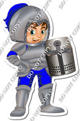 Light Skin Tone Boy in Blue Armor Suit Holding Shield w/ Variant