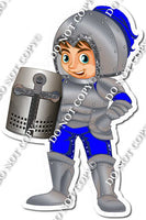 Light Skin Tone Boy in Blue Armor Suit Holding Shield w/ Variant