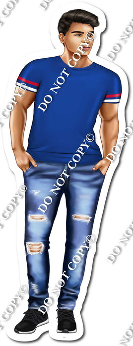 High School Light Skin Tone Boy - Blue Shirt