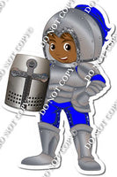 Dark Skin Tone Boy in Blue Armor Suit Holding Shield w/ Variant