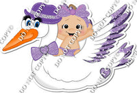 Lavender Light Skin Tone Baby Girl Riding Stork w / Variant